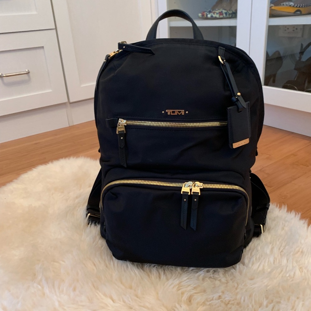 Black Tumi Voyageur Hagen Backpack w/Gold Hardware - Picture 4 of 5